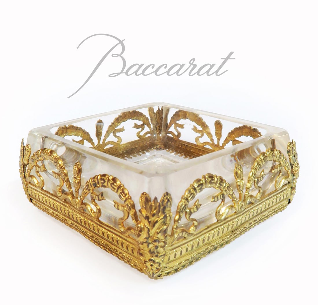 19th C. French Baccarat Crystal & Fine Bronze ashtray (1 of 2)