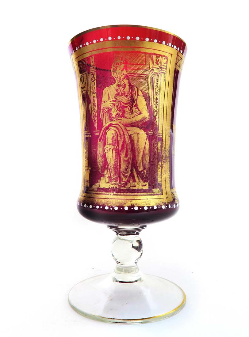 Judaica Venetian Jeweled Hand Painted Gilded Ruby Glass: Judaica Venetian Jeweled Hand Painted Gilded Ruby Glass. circa 1900-1920.