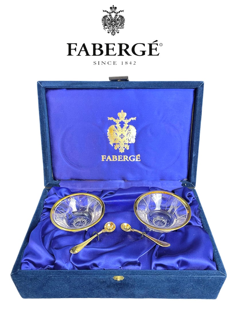 A Pair of Faberge Caviar Glass Server Bowls, Signed in Original box (1 of 5)