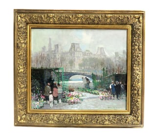 Jules Rene Herve (1887-1981) Large O/C, Flower Market