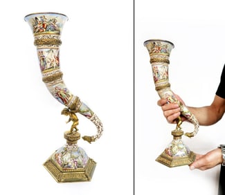 Very Large 19th C. Viennese Enameled Miniature Horn