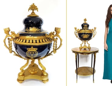 Monumental French Figural Bronze & Sevres Centerpiece