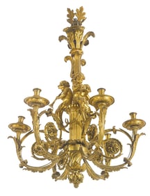 A "Henri Dasson" Signed Gilt bronze 6-light chandelier