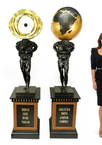 A Pair of Monumental Bronze Figures of Atlas 93" Height