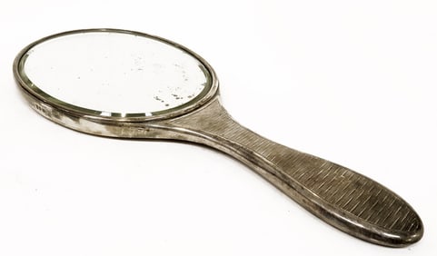 Edwardian Era English Sterling Silver Vanity Hand Mirro