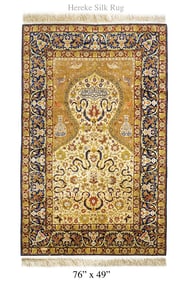 A Large Turkish Hereke Prayer Silk Rug
