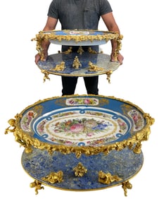 A LOUIS XV STYLE GILT BRONZE MOUNTED LAPIS LAZULI CENTERPIECE