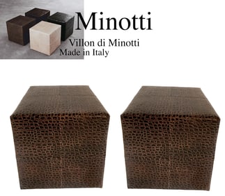 Pair of MINOTTI Villon Skin Leather Ottoman Cubic Seats