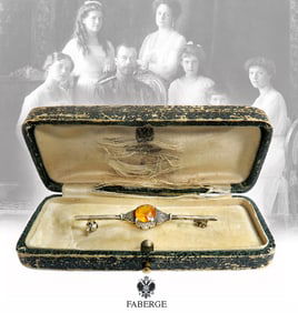 19th C. Russian Faberge Citrine Brooch In Original Box