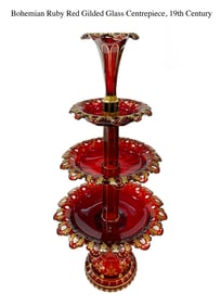 A 19th C. Bohemian Gilt Ruby Red Crystal Glass Centerpiece