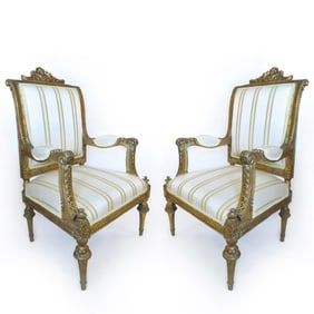19th C. Pair of French Napoleon III Arm Chairs