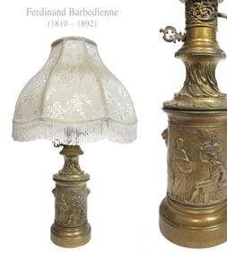 19th C French Ferdinand Barbedienne Bronze Lamp, Signed