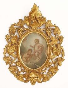 Cherubs, 19th C. Rococo Framed Oil on Board Painting