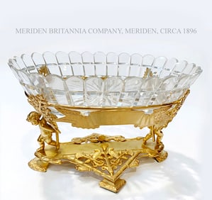 19th C. MERIDEN BRITISH COMPANY FIGURAL BRONZE CUT GLASS CENTERPIECE