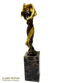 An Art Deco Style Lady Wind Gilt Patinated Bronze Figurine, Milo Signed