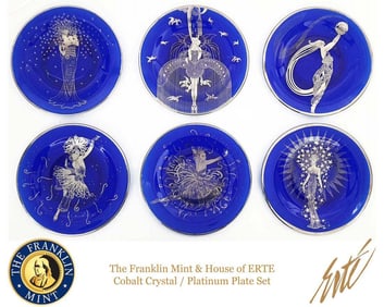 House of ERTE Decorative Cobalt Crystal Plate Full Set