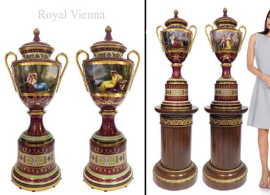 A PAIR OF LARGE AUSTRIAN ROYAL VIENNA PORCELAIN VASES