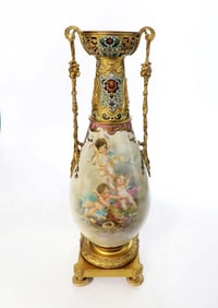 19th C. French Bronze Mounted Champleve Sevres Vase