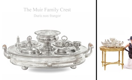 A Large Family Crest Hallmarked Silver-plated Breakfast Stand Dish Set