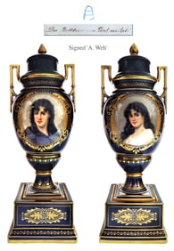 19th C. Pair of Royal Vienna Vases, A. Weh Signed