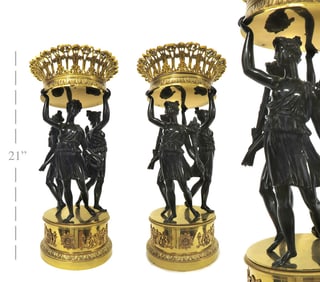 A PAIR OF LARGE EMPIRE-STYLE FIGURAL BRONZE CENTERPIECE