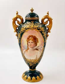 A Royal Vienna Style Portrait Porcelain lidded Vase/Urn, Hallmarked