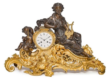NAPOLEON III GILT/PATINATED BRONZE FIGURAL MANTEL CLOCK