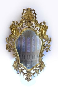 19th C. French Dore Bronze Monumental Figural Mirror