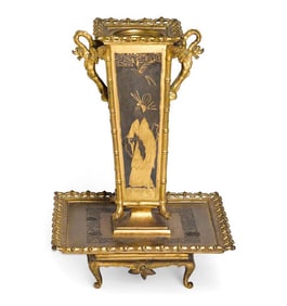 A FRENCH PATINATED & GILT BRONZE CENTERPIECE