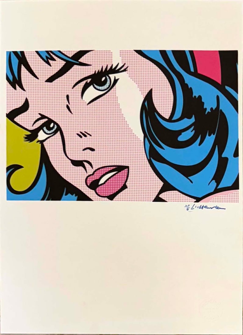 Blue Hair Girl With Ribbon, A Vintage Roy Lichtenstein Lithography Print, Stamped (1 of 4)