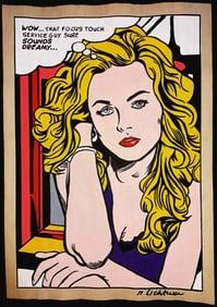 Wow, After Roy Lichtenstein Signed Drawing Print on Old Paper, Stamped
