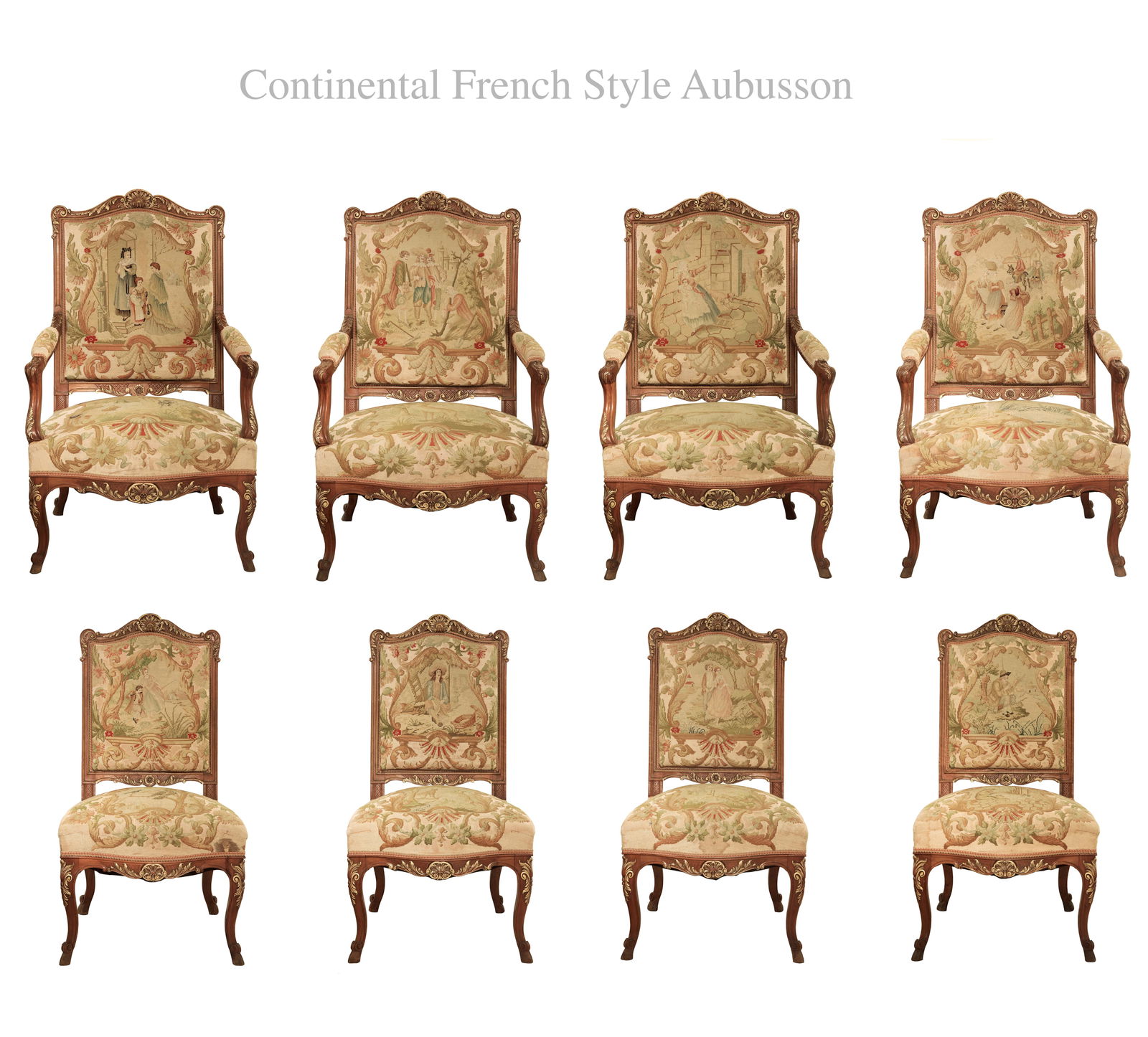 A Set of Eight Continental French Style Aubusson Chairs (1 of 1)