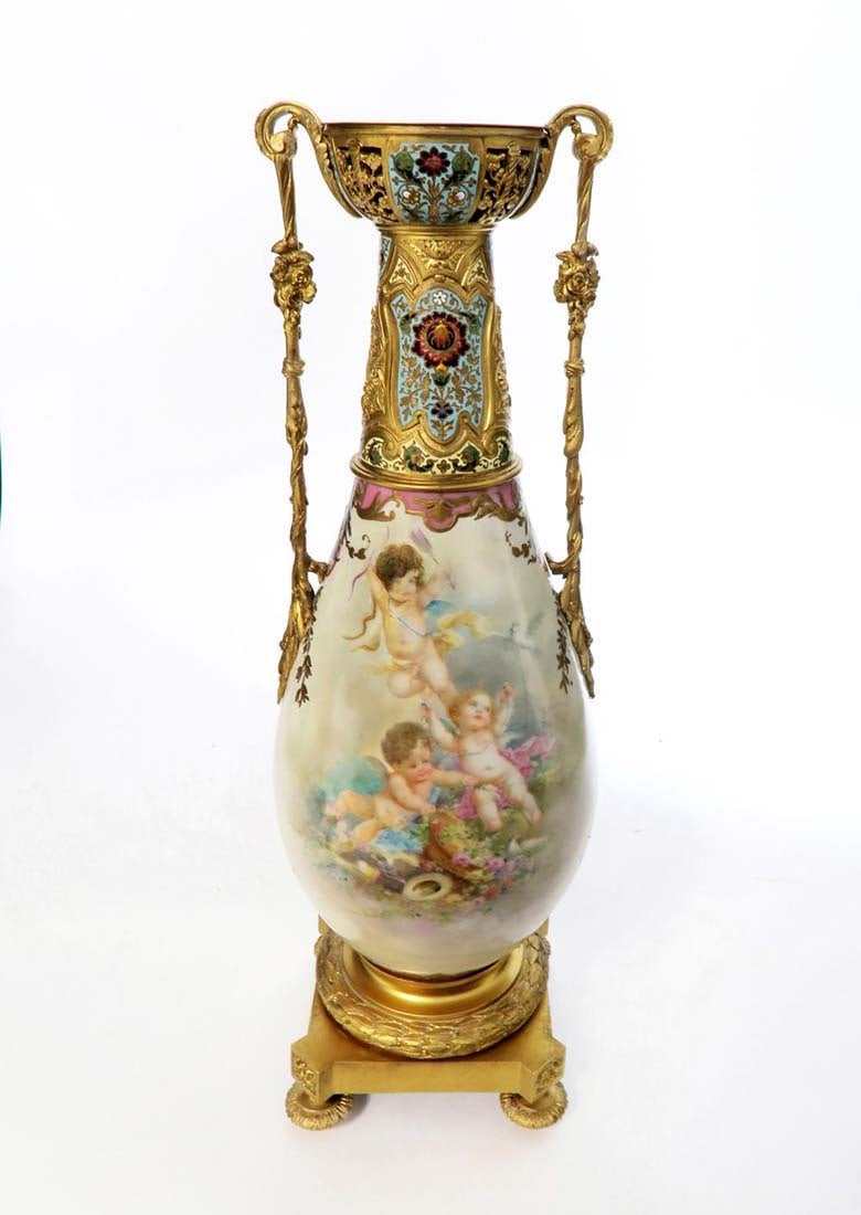 19th C. French Bronze Mounted Champleve Sevres Vase (1 of 6)