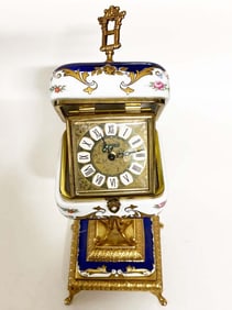 A Sevres Style Hand Painted Porcelain Table Clock
