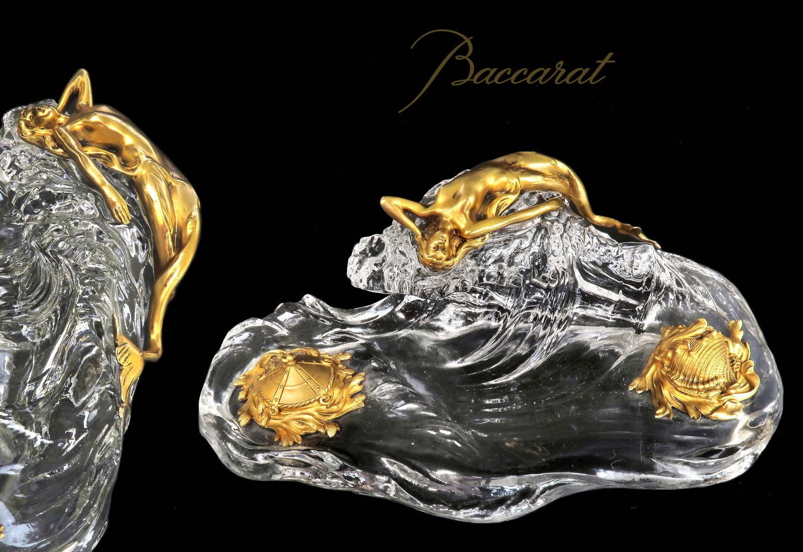 A Large Art Nouveau Baccarat Nautical Bronze Inkwell (1 of 5)