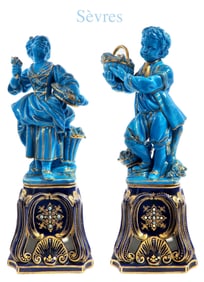 A PAIR OF 19TH CENTURY SEVRES TURQUOISE GLAZE FIGURES