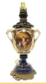 A Large 19th C. Sevres Style Hand Painted Vase/Lamp (1 of 3)