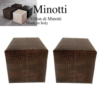 Pair of MINOTTI Villon Skin Leather Ottoman Cubic Seats