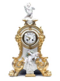 19th C. French Figural Porcelain & Gilt Mantel Clock (1 of 7)