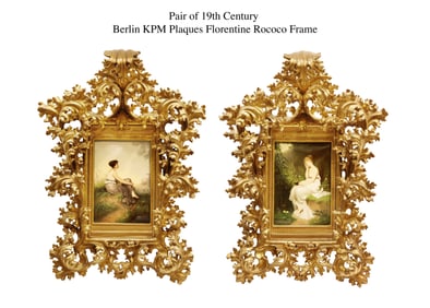 A Pair of 19th C. German KPM Plaques W/ Florentine Rococo Frame