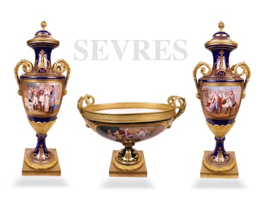 19th C. Three-Piece Napoleon Sevres Garniture Set