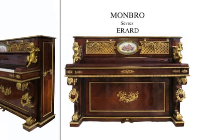 A NAPOLEON III ORMOLU-MOUNTED SEVRES UPRIGHT PIANO