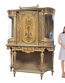 A Large 19th C. French Hand Painted Vitrine Cabinet