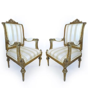 19th C. Pair of French Napoleon III Arm Chairs