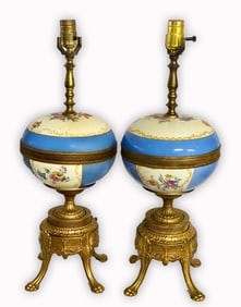 A Pair of Sevres Style Bronze Light Lamps