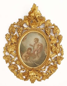 Cherubs, 19th C. Rococo Framed Oil on Board Painting