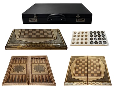 A Persian Khatam Wooden Backgammon W/ Case Bag