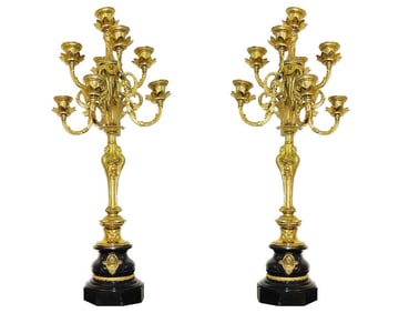 A Pair of Large 19th C French Bronze/Marble Candelabras