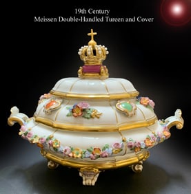 19th C. Meissen Double-Handled Miniature Covered Tureen/Centerpiece