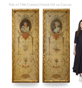 A Pair of Large 19th C. French Oil on Canvas Painting/Divider